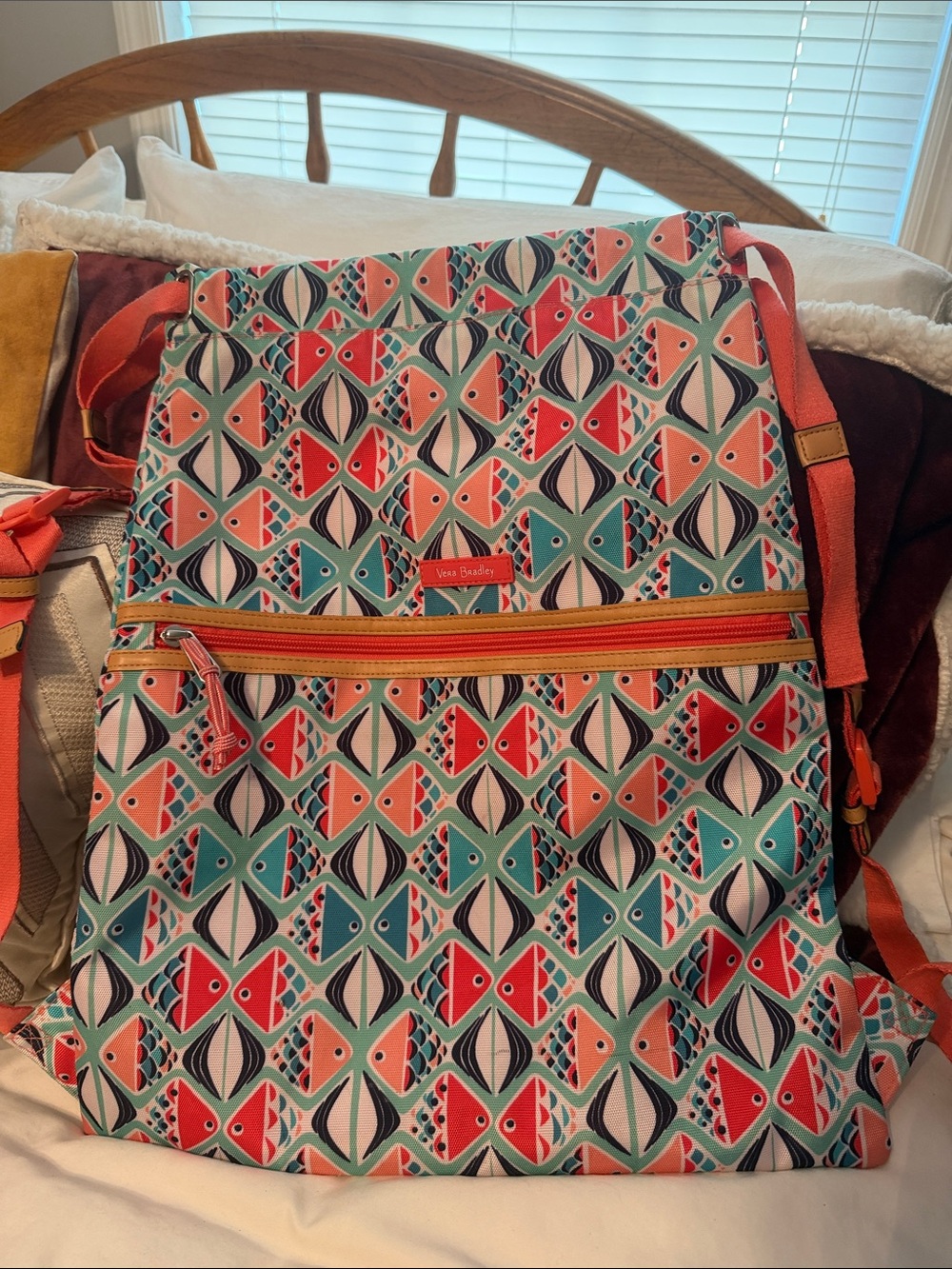 Vera Bradley Lighten Up Drawstring Backpack in the “Go Fish” pattern.. NWOT.